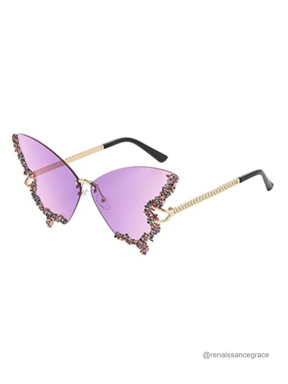 Retro Butterfly Diamond Rimless Sunglasses UV Blocking Polarized Women